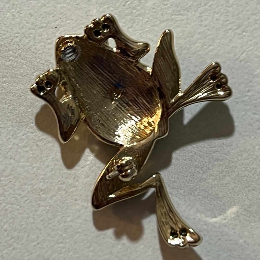 Beautiful Green Enamel and Gold-tone Frog Brooch *see description* - Picture 3 of 6